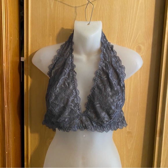 Free People • Lace Galloon Halter Bra in Grey - Picture 2 of 8